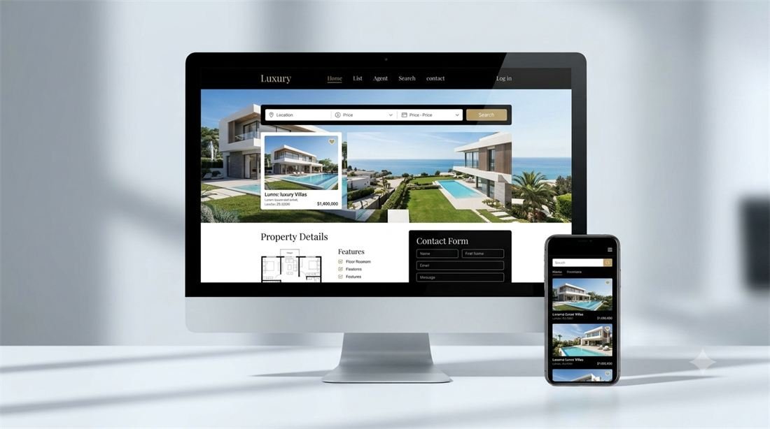 Aperçu d'un site web pour agence immobilière réalisé par Krit Digital