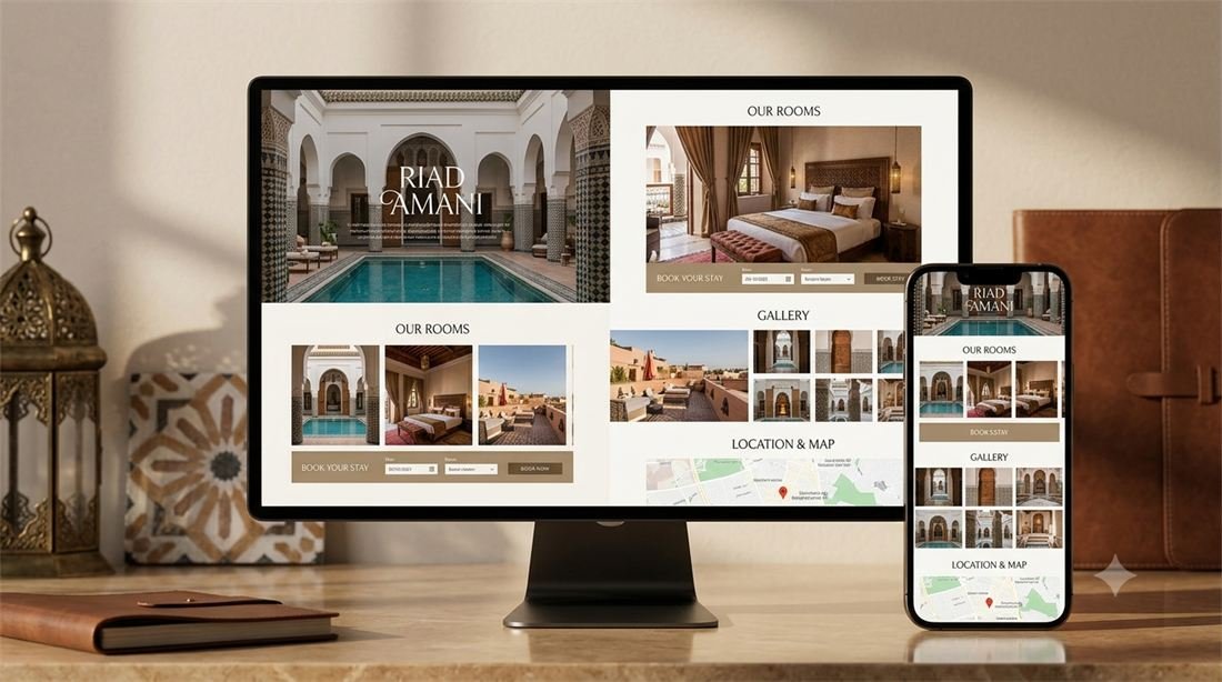 Aperçu d'un site web pour riad et hôtel réalisé par Krit Digital